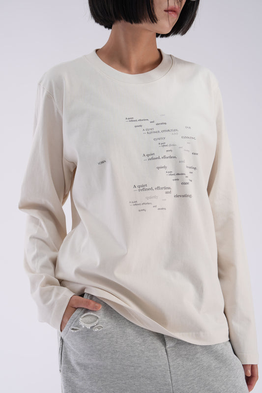 YOSEN Lune グラフィック長袖Tシャツ エクリュ|前面グラフィックと裾