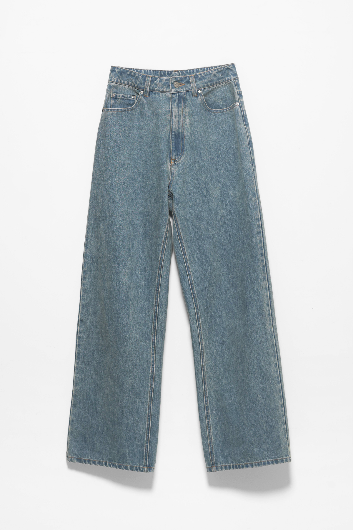 Washed straight denim pants BLUE
