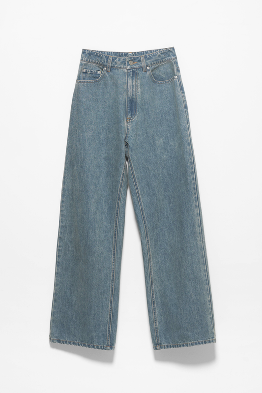 Washed straight denim pants BLUE