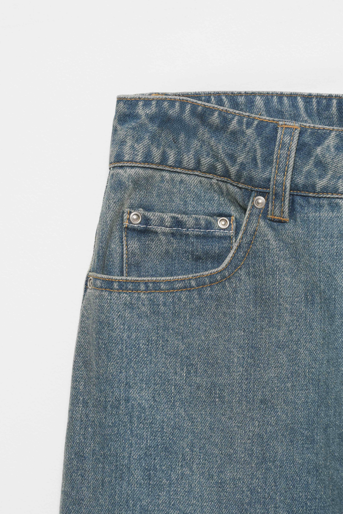 Washed straight denim pants BLUE