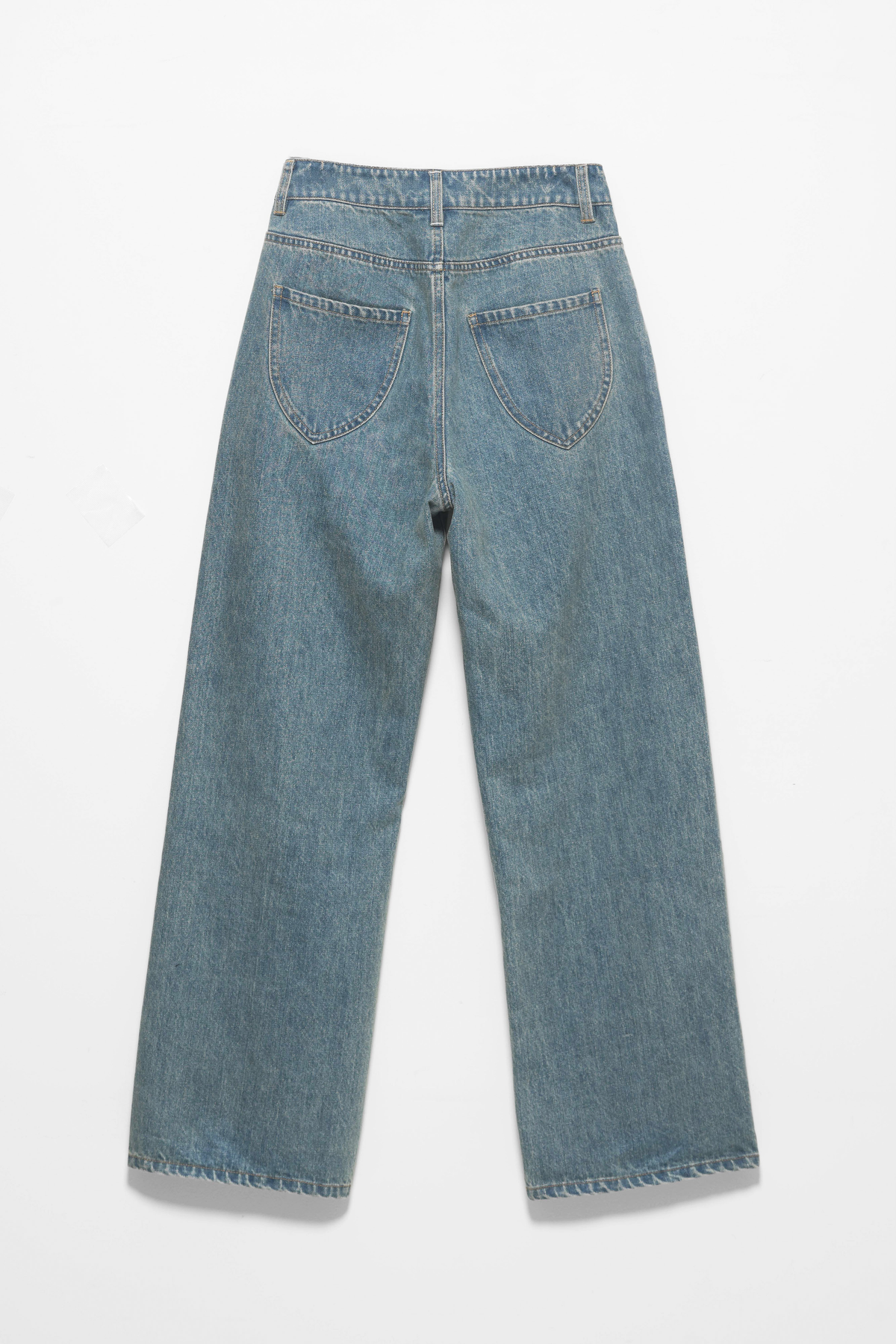 Washed straight denim pants BLUE