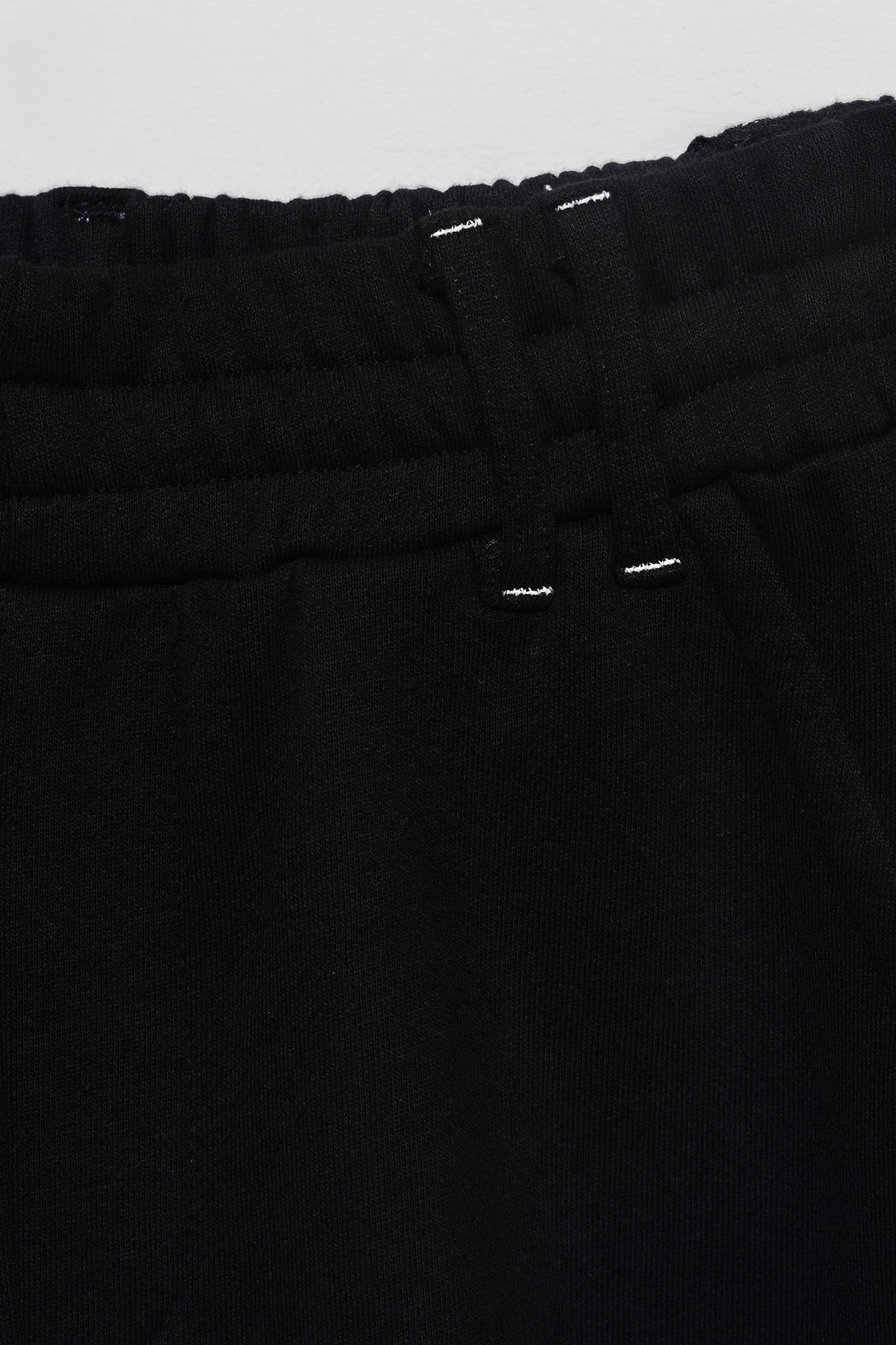 YOSEN 2WAYダメージスウェットパンツ ブラック｜ウエストのゴムと紐のディテール