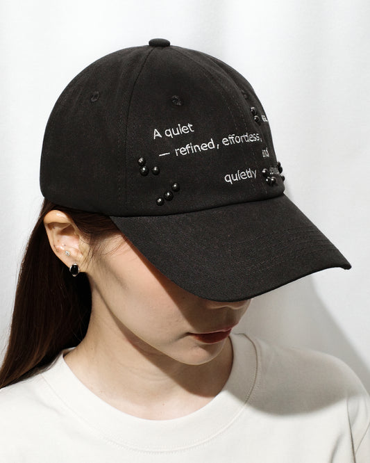YOSEN Orbit メッセージ刺繍キャップ ブラック｜着用時のつばと前面