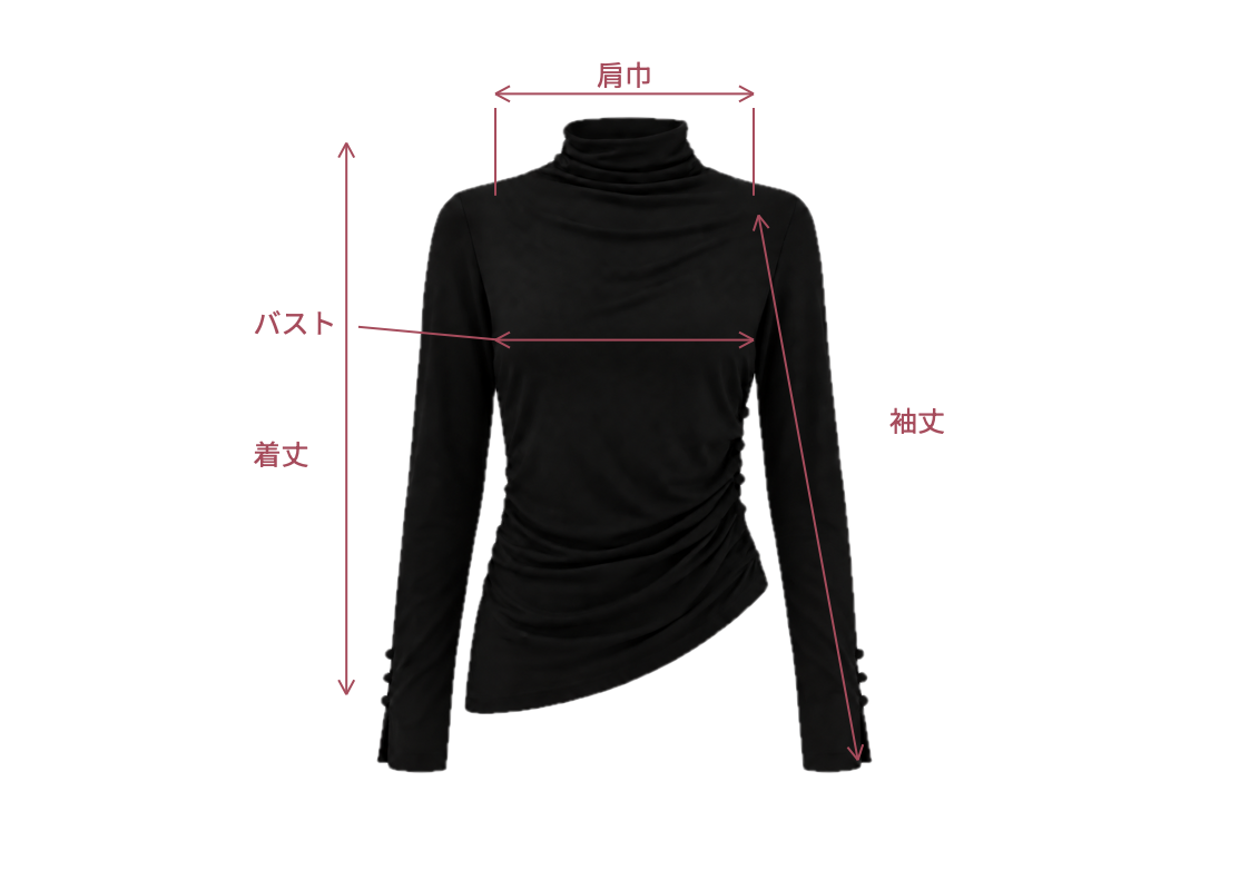 Asymmetry high neck top BLACK 採寸箇所