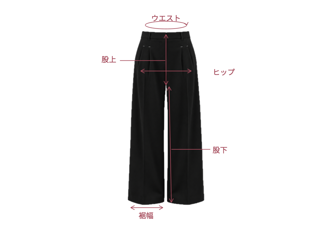 Line stitched detail slacks BLACK 採寸箇所