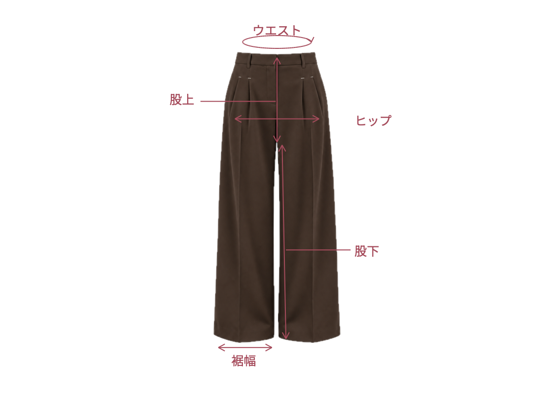 Line stitched detail slacks BROWN 採寸箇所