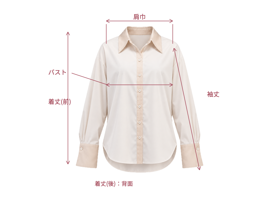 Satin contrast oversized shirt O.WHT 採寸箇所