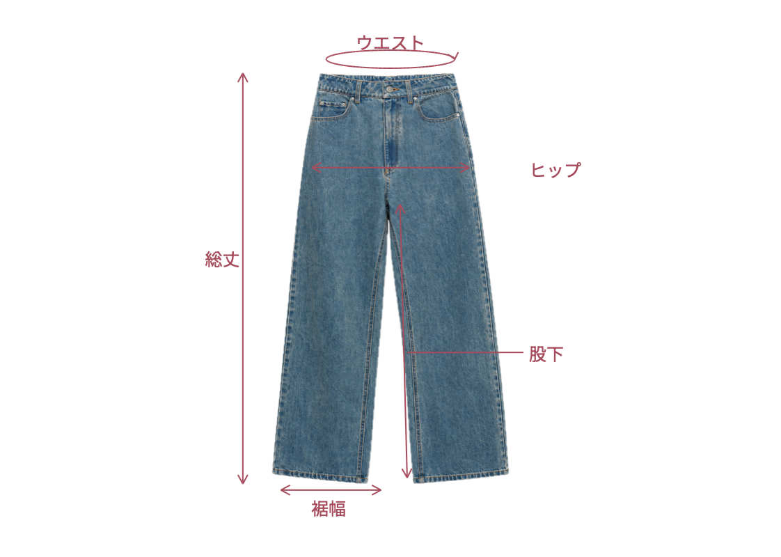 Washed straight denim pants BLUE 採寸箇所